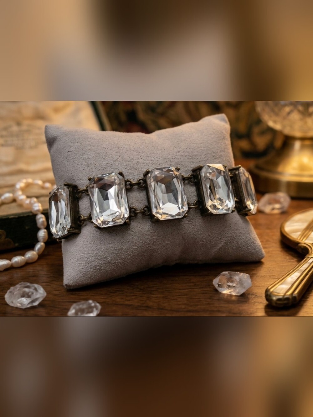 Vintage-Inspired Clear Crystal Statement Bracelet